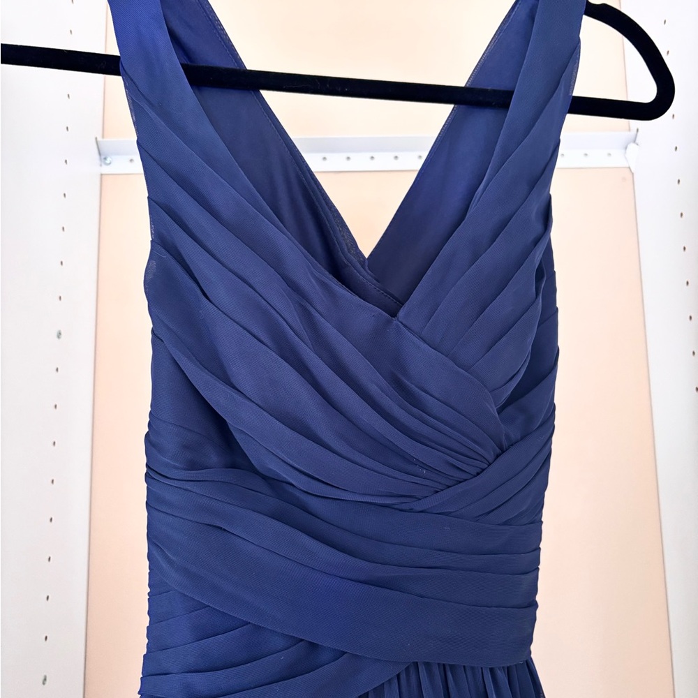 Marine Blue Long Dress with Crisscross Back from David’s Bridal